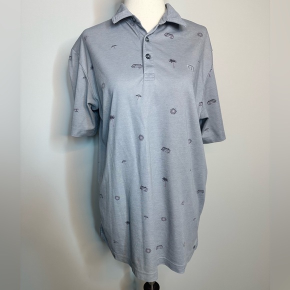 Travis Mathew Other - Sz L Travis Mathew grey polo short sleeve print sun wave palm